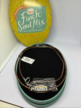 Fossil Brown Braided Leather Key & Card Holder with Silver Hardware